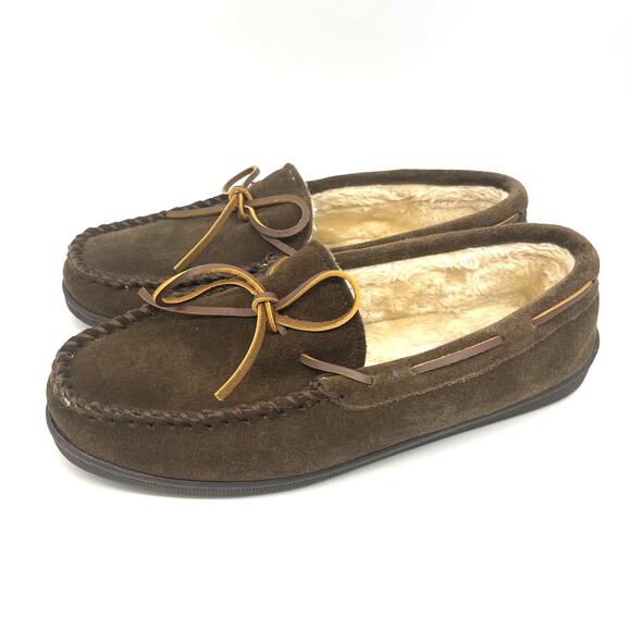Minnetonka Men\'s Brown Suede Moccasins Pile Lined Indoor Outdoor Slippers Sz 11 main image 5